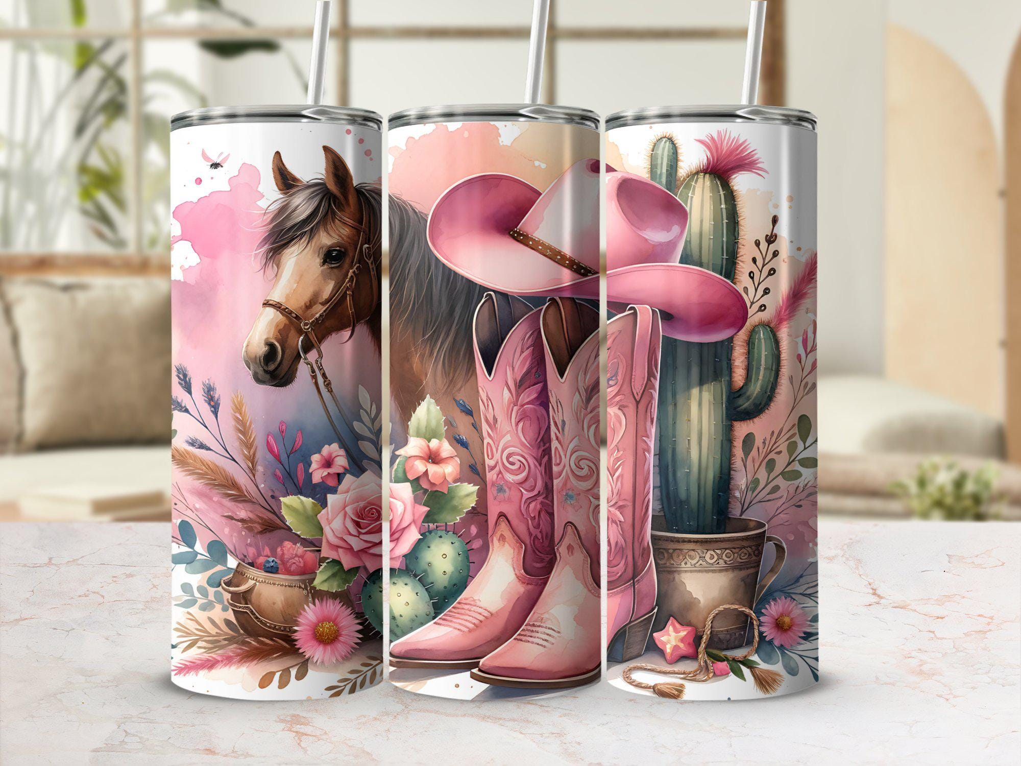 Pink Cowgirl Tumbler Wrap, 20 Oz Skinny Tumbler PNG, Western Horse and ...