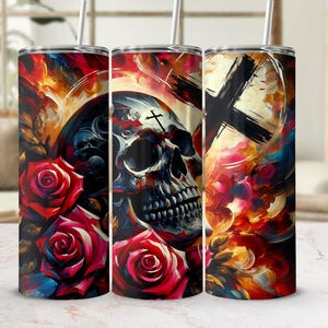 Skull roses tumbler wrap 20 oz Sublimation Tumbler Design 20oz Straight Skinny Tumbler Wrap, Sublimation PNG, Digital Download