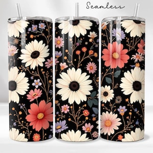 Daisy flowers 20oz skinny tumbler sublimation design, Spring Floral Digital PNG Straight wrap daisies tumbler wrap download