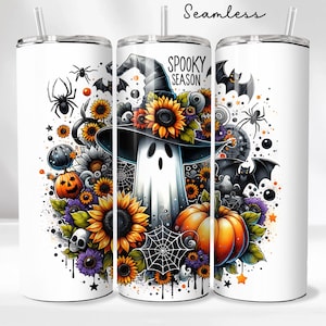 Halloween Niedlicher gruseliger Geist Tumbler Wrap, lustiger Herbst 20 Unzen Tumbler Sublimationsdesign, niedlicher Geist Digital Download