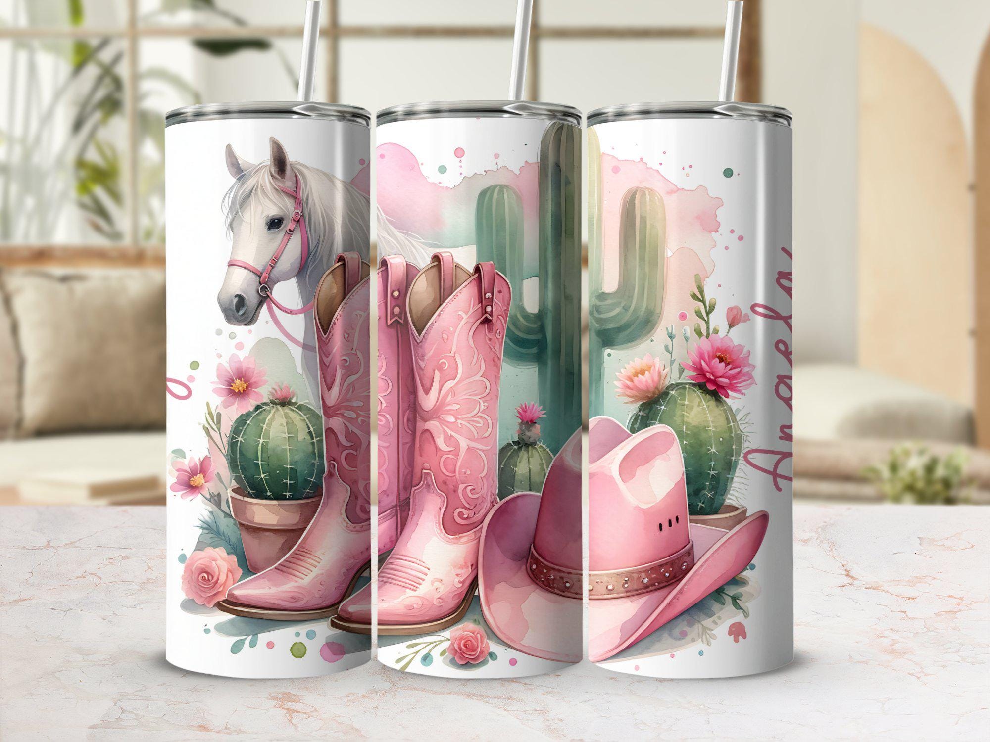 Personalized Pink Cowgirl Tumbler Wrap, 20 Oz Skinny Tumbler PNG ...