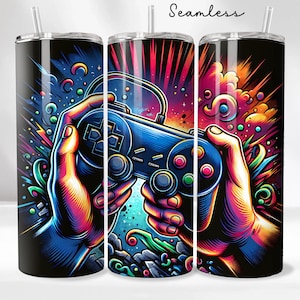 Gamer Tumbler Wrap PNG | 20 oz Skinny Seamless Digital Design | Fun Gaming Gift Sublimation Wrap | Instant Download