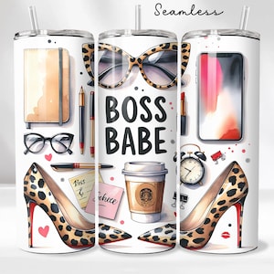 Boss Babe Tumbler Wrap, Woman Business Owner 20 oz Skinny Sublimation Tumbler Design, Female Business Owner Sublimation Design