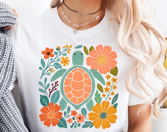 Boho Floral Turtle Png, Summer Vibes Png, Flower Girly Summer Png Shirt, Summer Ocean Turtle Design Shirt, Seashell Turtle Summer Design