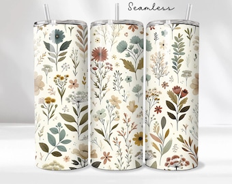 Boho Wildflowers Tumbler Wrap Png | Embroidered Floral Tumbler Wrap | Boho Tumbler Wrap Png | Floral Tumbler | 20 Oz Tumbler Png Floral