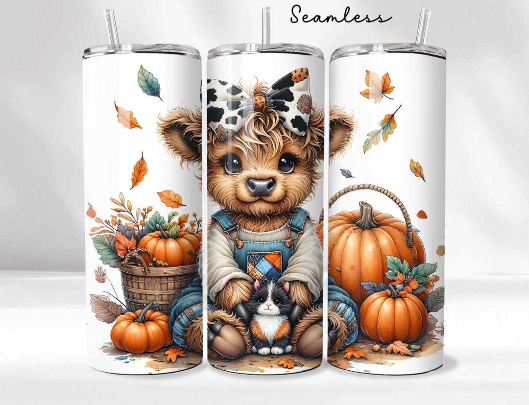 Fall Highland Cow Tumbler Wrap 20oz Skinny Tumbler Digital Download PNG ...