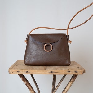 Dark brown leather crossbody | Minimalist shoulder bag | Soft handmade leather | Small bag