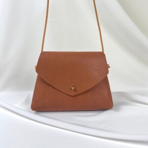 Brown leather crossbody Minimalist shoulder purse Handmade leather Small bag Tobacco brown leather image 2