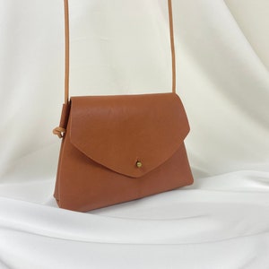 Brown leather crossbody Minimalist shoulder purse Handmade leather Small bag Tobacco brown leather image 3