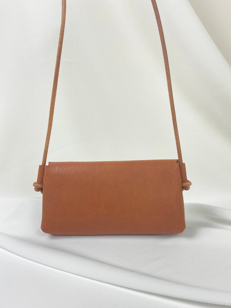 Phone pouch Crossbody bag Minimalist design Handmade leather Soft-tanned leather image 7