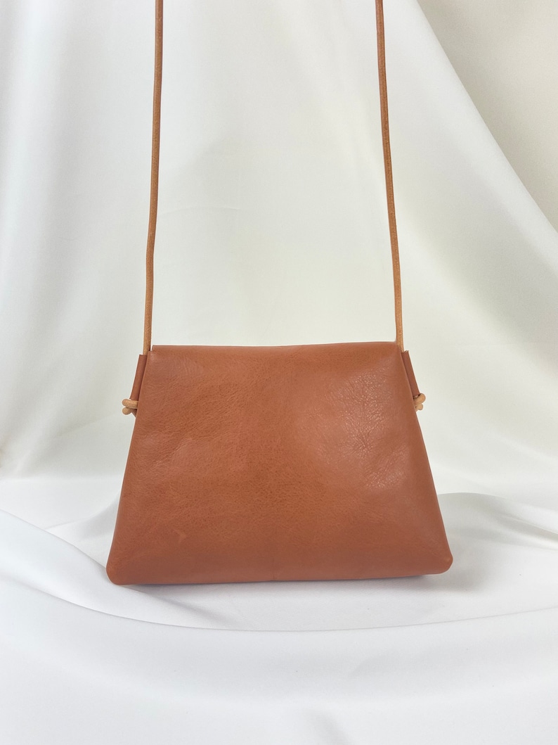 Brown leather crossbody Minimalist shoulder purse Handmade leather Small bag Tobacco brown leather image 6