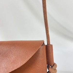 Thick leather crossbody bag Mini leather pouch with wood Handmade leather purse Amber tan handbag image 6