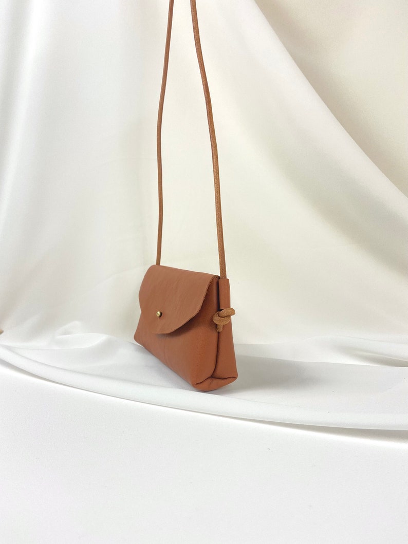 Phone pouch Crossbody bag Minimalist design Handmade leather Soft-tanned leather image 6