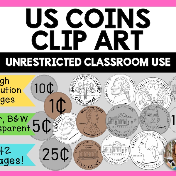 US Coins Clipart | Money Clip Art | Educational Resource | Elementary School | Digital Download | American Coins | Learning Tool