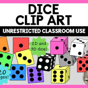 Dice Clip Art | Flat and 3D Dice | Math Clipart | Elementary Education | Math Tools | Digital Images