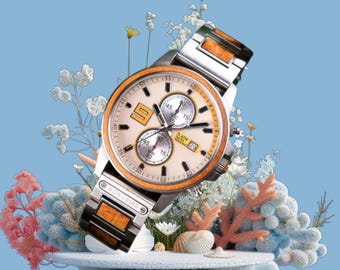 Handcrafted 45mm Wooden Luxury Watch , Chronograph Business Wristwatch