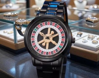 Roulette Wheel Men's Watch, Spinning Dial Luxury Quartz Watch with Steel Strap , Unique Novelty Gift for Him
