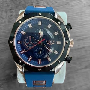 Sleek Blue Quartz Men's Fashion Watch , Elegant Design