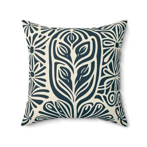 Abstract Succulent | Cactus Pillow Cover | Agave Flower | Woodcut Style Print | Navy & Cream