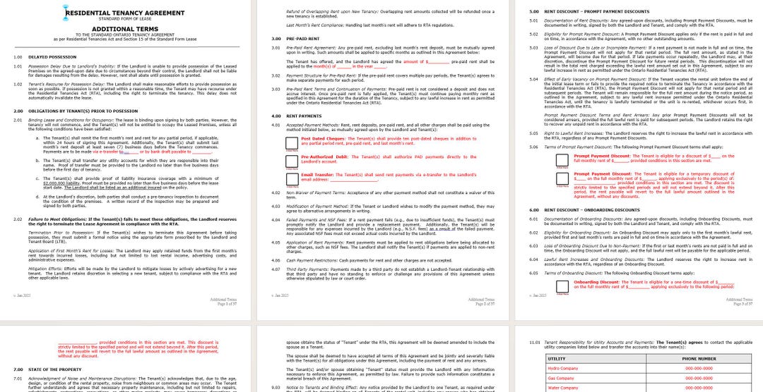Ontario Lease Agreement Additional Terms | Rental Contract ...