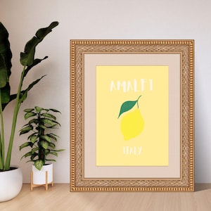 Impressão de parede DIGITAL moderna, arte amarela da Itália Amalfitana, decoração fofa de limão, arte minimalista, pôster para dormitório, arte de parede para impressão, decoração de apartamento