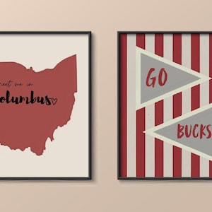 DIGITAL Print Set, Ohio State university dorm decor, Columbus art, City printable poster, wall art, Buckeyes, Meet Me in Columbus, OSU