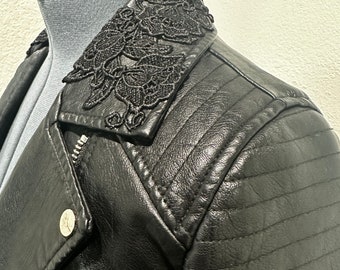 Upcycled black Leather and Lace jacket