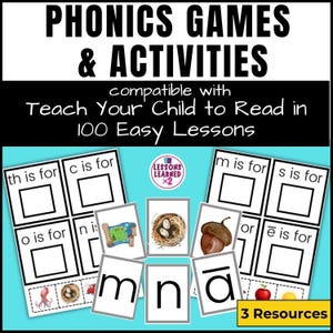 Enseñe a su hijo a leer en 100 lecciones sencillas Actividades fonéticas, Juegos fonéticos, PDF de fonética, 100 lecciones sencillas, Descarga digital