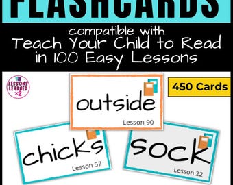 Leer je kind lezen in 100 eenvoudige lessen, flashcards voor les 1-100, fonetische kaartenset, digitale download