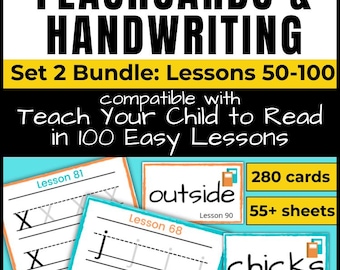 Leer je kind lezen in 100 eenvoudige lessen, flashcards en handschriftoefeningen voor lessen 50-100, digitale download