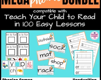 Leer je kind lezen in 100 eenvoudige lessen klankactiviteitenbundel Flashcards Handschriftoefening en 3 klankspellen voor ALLE 100 lessen