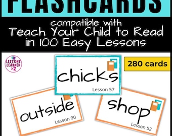 Leer je kind lezen in 100 eenvoudige lessen, flashcards voor lessen 50-100, fonetische kaartenset, digitale download