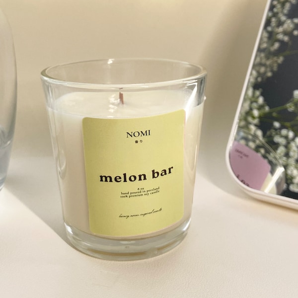 Melon Bar | 8 oz Handpoured 100% Premium Soy Candle, Korean Melona/Rich Melon Scent. Home Decor, Fall Gift, Perfect Handmade Gift.