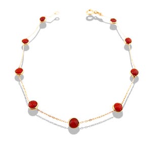 14K Gold Bracelet: Delicate Red Beaded Minimalist Jewelry