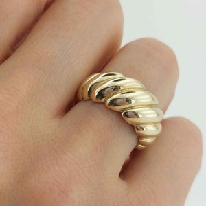 14k Solid Gold Croissant Ring Dome Ring Women   French Croissant Ring  Twisted Rope Ring  Anniversary Gift Thick Croissant