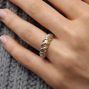 14k Solid Gold Braided Twist Ring Croissant Dome Gold Ring, Twist Ring, Minimalist Jewelry, Gift for Her, Statement Ring