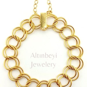 14K Yellow Gold Double Link Bracelet - 14mm Round Chain