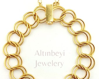 14K Yellow Gold Double Link Bracelet - 14mm Round Chain