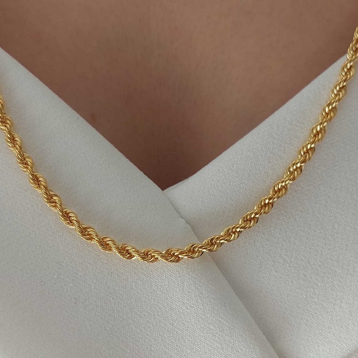 22K Gold Rope Chain 3mm: Solid Unisex Twist Necklace - Etsy