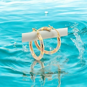 14K Solid Gold Hoop Earring Yellow Rose White Gold  Diameter 25mm -Gift For Mom