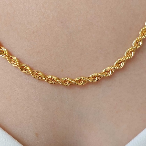 22K Real Gold Rope Chain 4mm / Real Gold Unisex Rope Chain /twist
