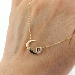 Collar Vav de oro macizo de 14 quilates / Colgante con letra árabe / Joyería minimalista con caligrafía de oro auténtico / Símbolo de humildad y fortaleza espiritual