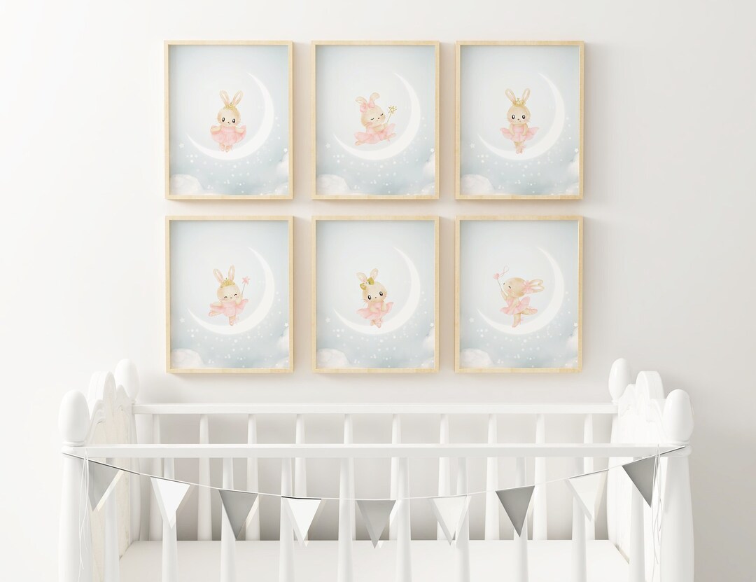 Bunny Ballerina Moon Print, Rabbit Ballet Nursery Wall Decor, Ballerina ...