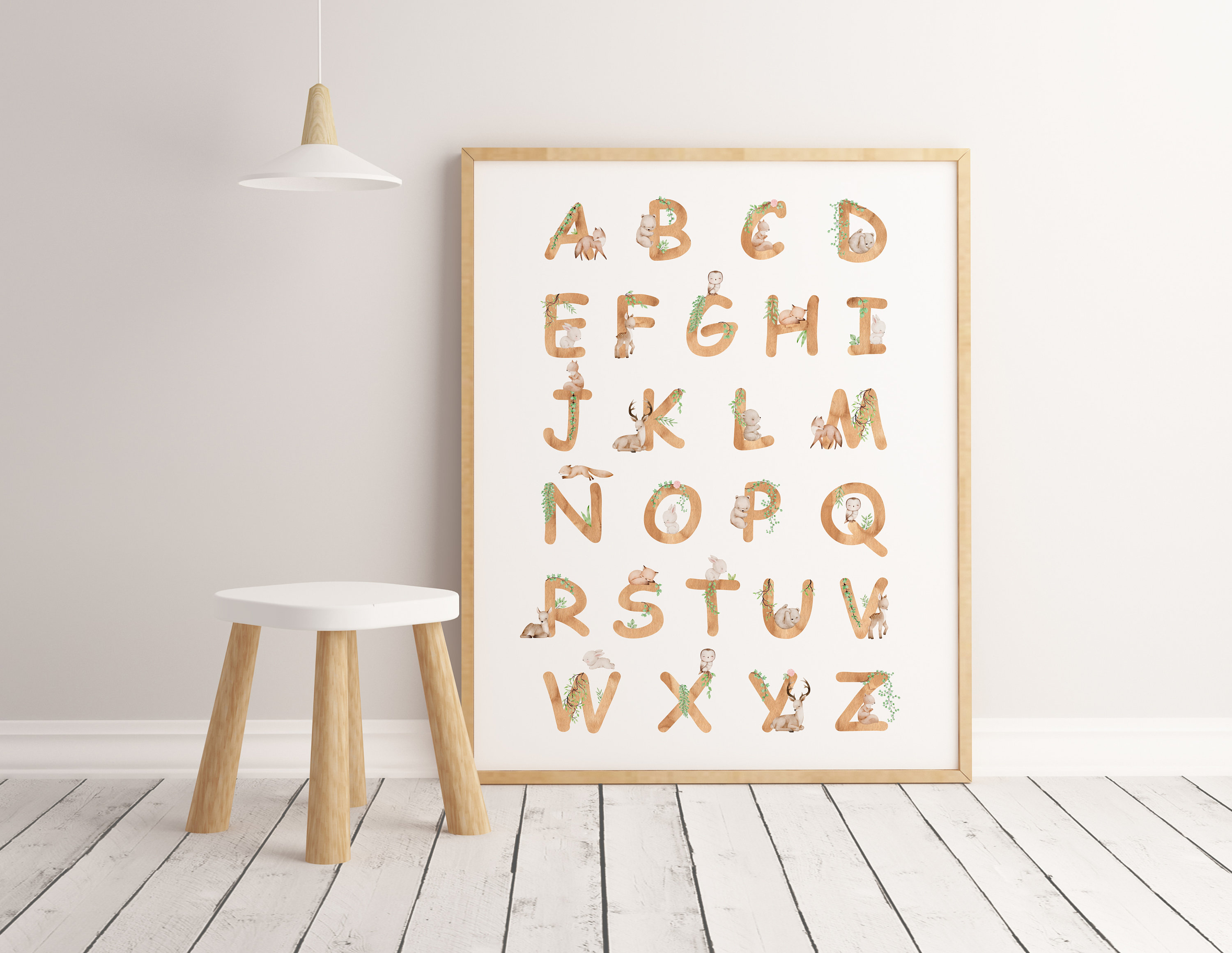 Woodland ABC and Numbers Print, Set of 6 Alphabet & Animals Nursery ...