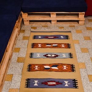 Egyptian Handwoven Wool Rug - Beige and Blue