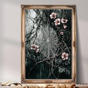 Gothic Blumen Spinnennetz & Rosen - Dark Cottagecore Wandkunst (Digitaler Download)
