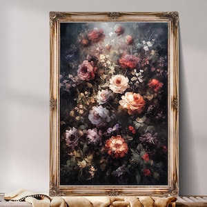 Vintage Fall Floral Print | Dark Autumn Flower Painting | Moody Botanical Fall Decor | Thanksgiving Printable Wall Art | Digital Download