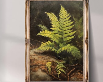 Deep Forest Fern Wall Art Print donker bos artwork vintage botanisch decor groen esthetische muur kunst donkere humeurige gotische muurkunst