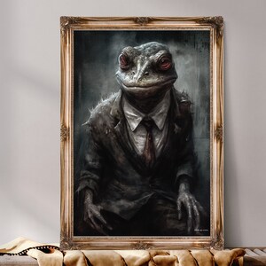 Anthropomorphic Frog Portrait, Dark Aesthetic Art, Frog Print, Frog Wall Art, Frog Poster, Frog, Instant Download, Monkey