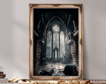 Dark Library, Dark Academia Decor,  Witchy Wall Art, Gothic Home Decor, Antique Oil Painting Wall Decor, DIGITAL Download Printable Wall Art